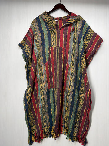 Unisex Knitted Cotton Ethnic Poncho with Fringes - Adult Medium - 201