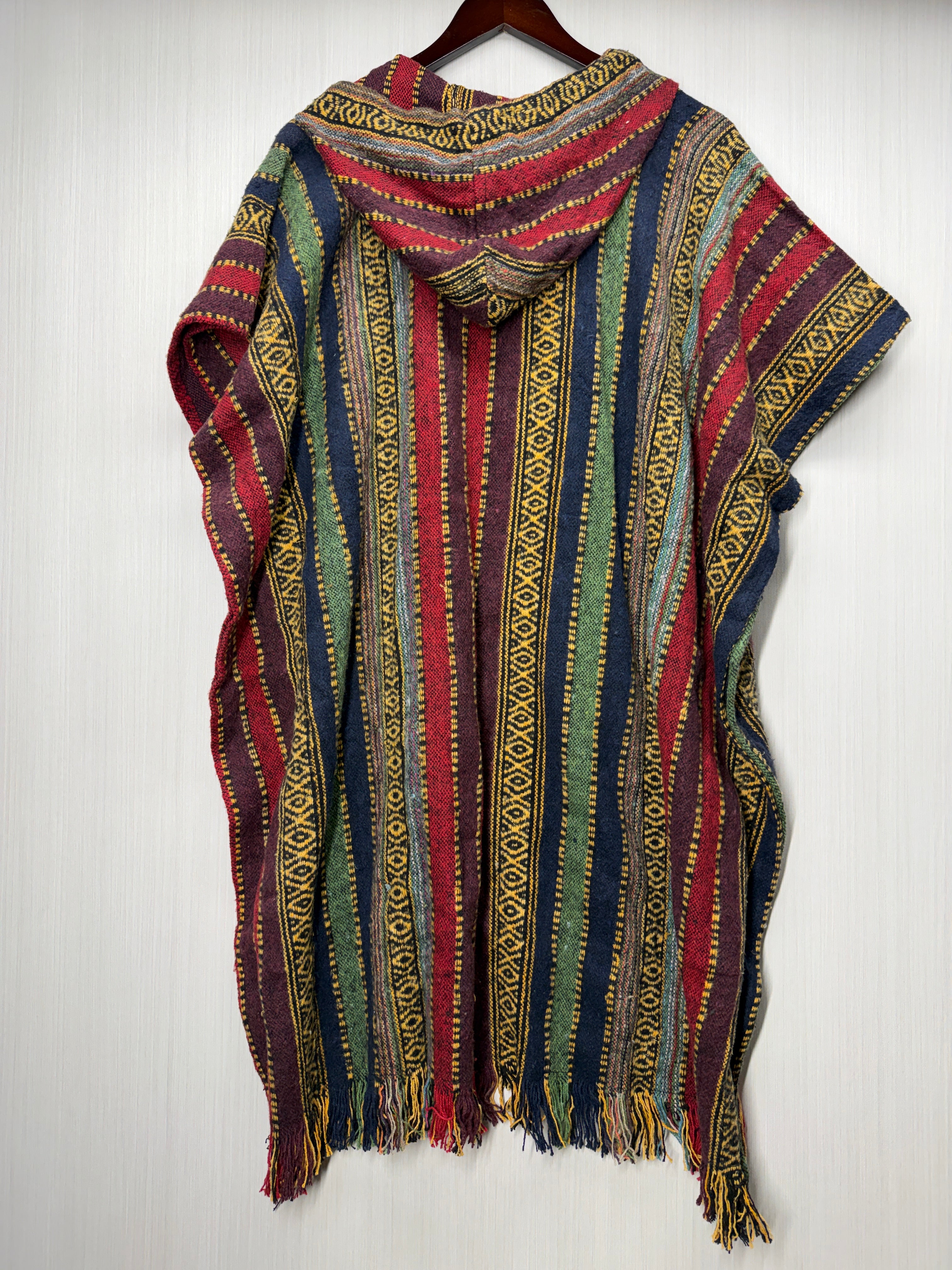 Unisex Knitted Cotton Ethnic Poncho with Fringes - Adult Medium - 201