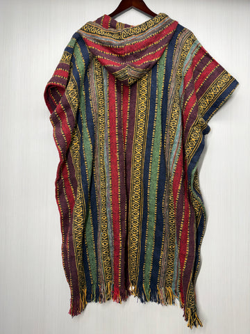 Unisex Knitted Cotton Ethnic Poncho with Fringes - Adult Medium - 201