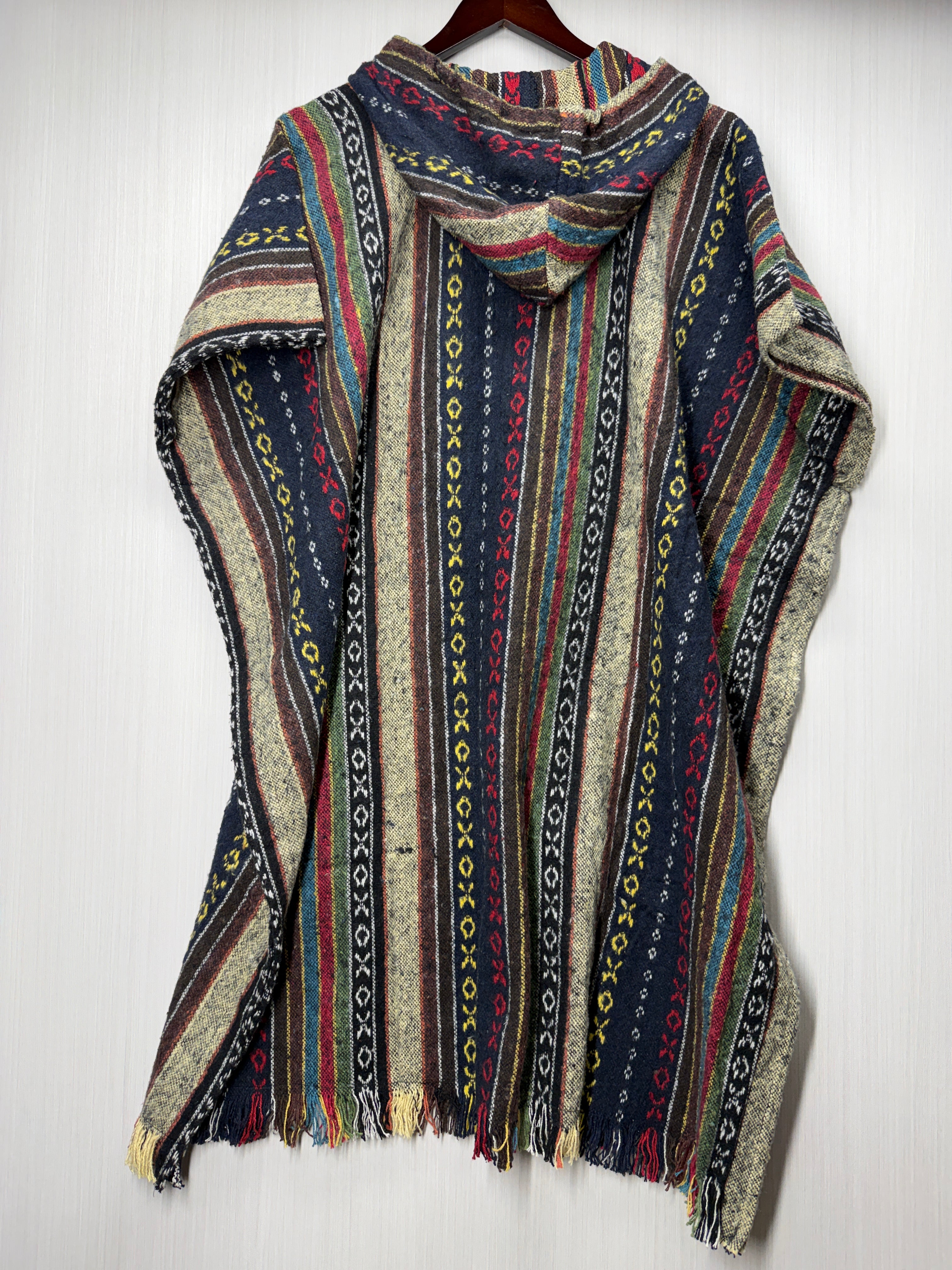Unisex Knitted Cotton Ethnic Poncho with Fringes - Adult Medium - 202
