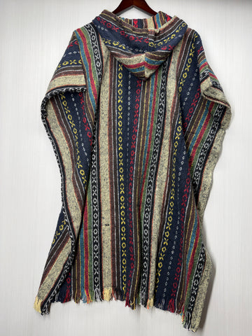 Unisex Knitted Cotton Ethnic Poncho with Fringes - Adult Medium - 202