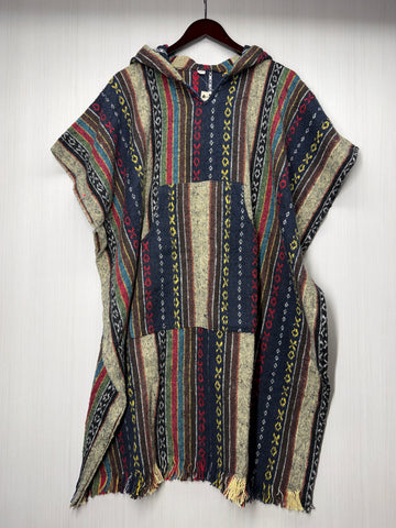 Unisex Knitted Cotton Ethnic Poncho with Fringes - Adult Medium - 202