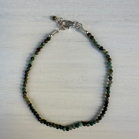 African Turquoise Silver Minimalist Bracelet - 2mm - Size Small Adult