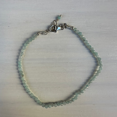 Aquamarine Silver Minimalist Bracelet - 2mm - Size Small Adult