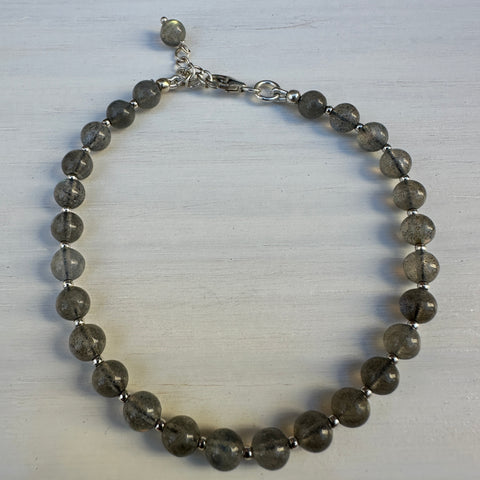 Labradorite with Sterling Silver Beads Minimalist Bracelet - 4mm - Size Small Adult