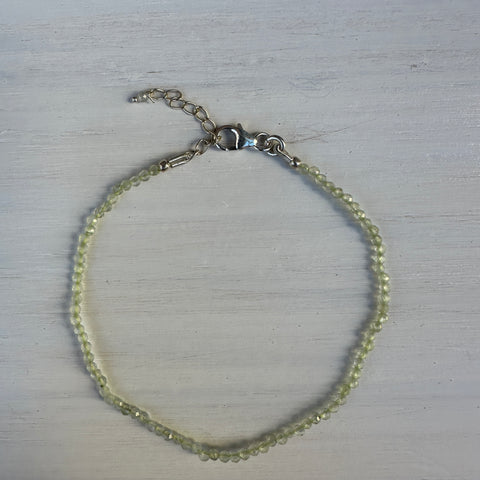 Prehnite Sterling Silver Minimalist Bracelet - 2mm - Size Small Adult