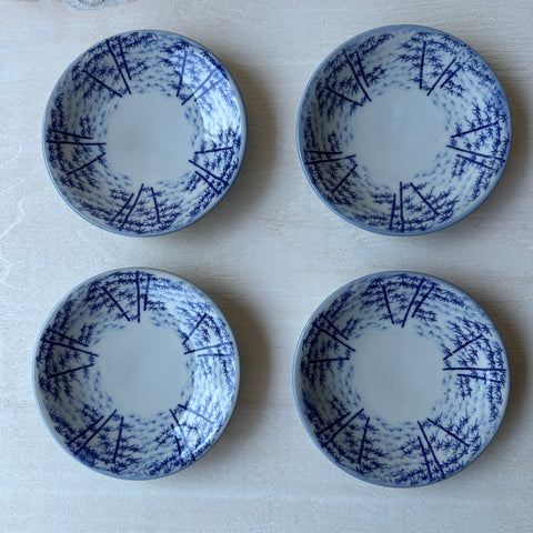 Vintage Yet New Japanese Porcelain Small Snack Dessert Plate - Bamboo Forest Motif - 5-1/4” - Set of 4