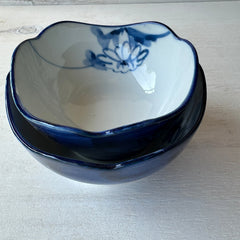 Vintage Yet New Japanese Porcelain Soup Bowl  - Flower Motif - Set of 6