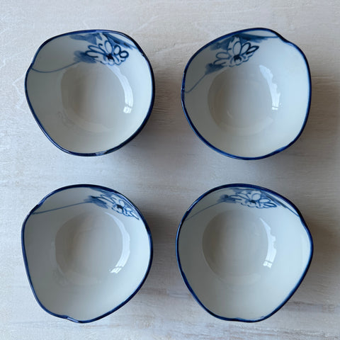 Vintage Yet New Japanese Porcelain Soup Bowl  - Flower Motif - Set of 4