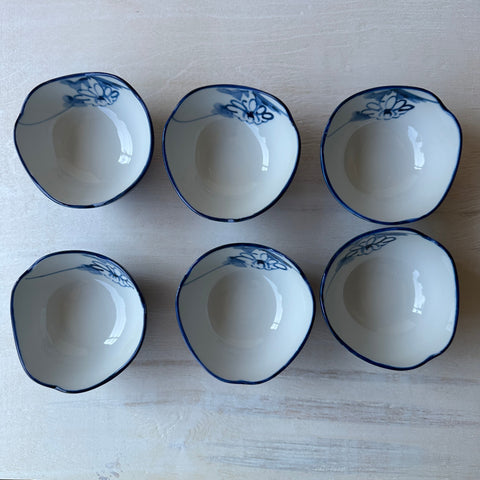 Vintage Yet New Japanese Porcelain Soup Bowl  - Flower Motif - Set of 6