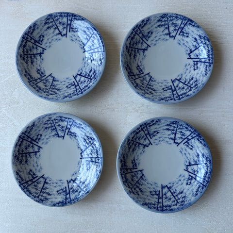 Vintage Yet New Japanese Porcelain Mini Snack Dessert Plate - Bamboo Forest Motif - 4-⅝” - Set of 4