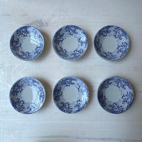 Vintage Yet New Japanese Porcelain Mini Snack Dessert Plate - Bamboo Forest Motif - 4-⅝” - Set of 6