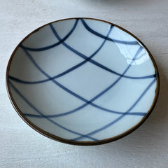 Vintage Yet New Japanese Porcelain Sauce Bowl  - Grid Motif - 4-¾” - Set of 6