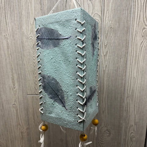 Handmade Mulberry Paper Hanging Lantern - Blue Oxidized Leaves on Blue