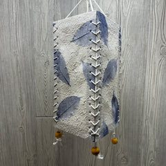 Handmade Mulberry Paper Hanging Lantern - Blue Oxidized Leaves on White