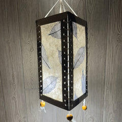 Handmade Mulberry Paper Hanging Lantern - Blue Oxidized Leaves on White