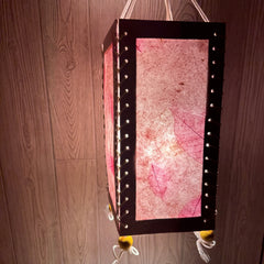 Handmade Mulberry Paper Hanging Lantern - Pink Oxidized Leaves