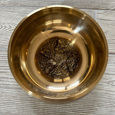 Singing Bowl - Brass Polished with 5 Buddhas Embossed - 5-3/4" - SB111