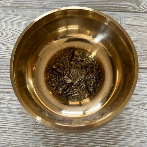 Singing Bowl - Brass Polished with 5 Buddhas Embossed - 6" - SB109