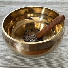 Singing Bowl - Brass Polished with 5 Buddhas Embossed - 7-1/4" - SB110
