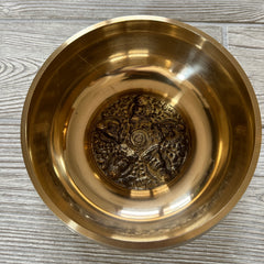 Singing Bowl - Brass Polished with 5 Buddhas Embossed - 7-1/4" - SB110