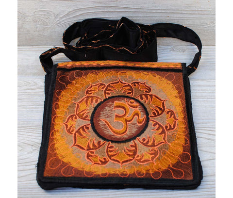 Boho Passport Crossbody Embroidery Bag - Orange Brown / Om Flower Sun Rays