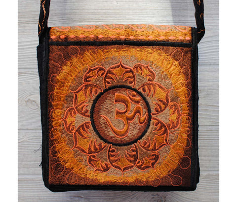 Boho Passport Crossbody Embroidery Bag - Orange Brown / Om Flower Sun Rays