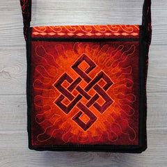 Boho Passport Crossbody Embroidery Bag - Red Orange / Endless Knot / Sun Rays