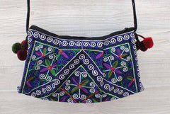Boho Ethnic Embroidery Bag - Floral Purple Green