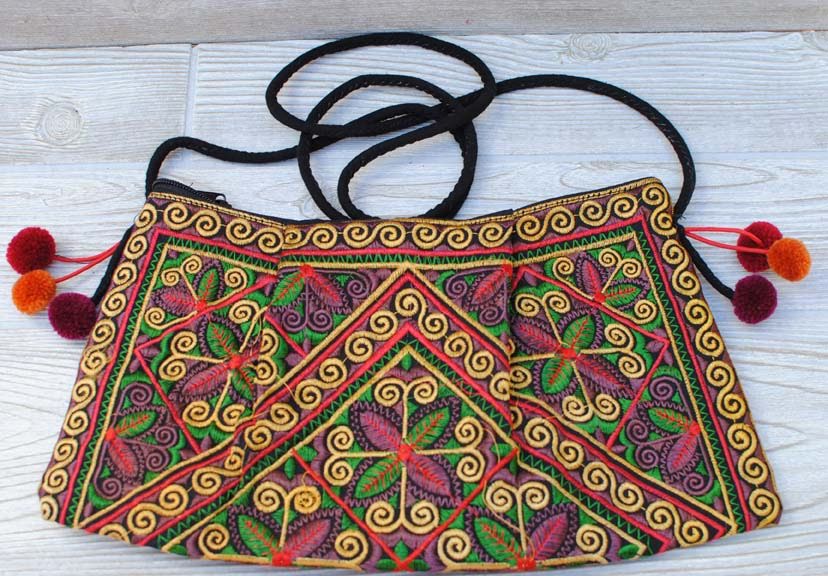 Boho Ethnic Embroidery Bag - Floral Yellow Green Red