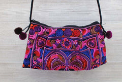 Boho Ethnic Embroidery Bag - Floral Pink Purple Blue