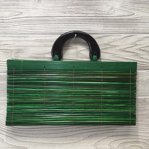 Natural Eco-Friendly Bamboo Handbag with Palm Sticks - Large Green