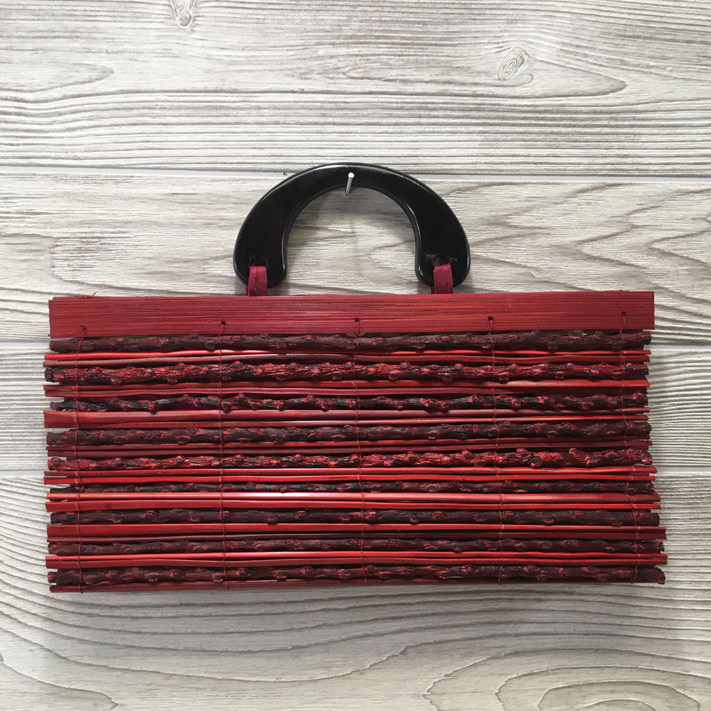Natural Eco-Friendly Bamboo Handbag with Palm Sticks - Large Red