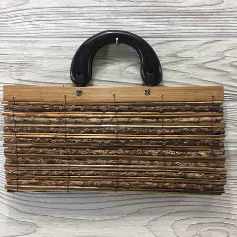 Natural Eco-Friendly Bamboo Handbag with Palm Sticks - Large Natural