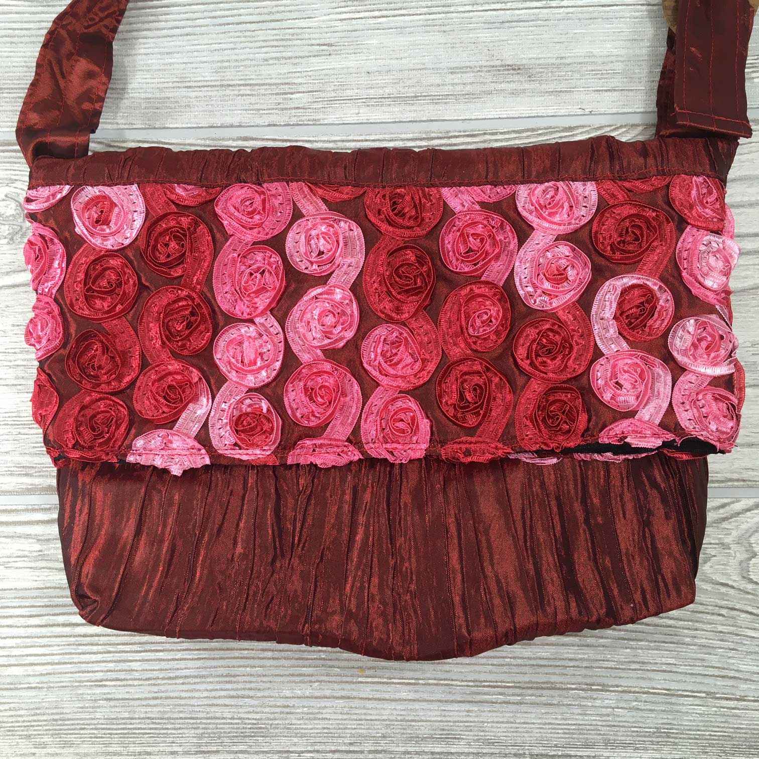 Satin Silk Crinkle Bag Swirl Design - Crimson Red Pink