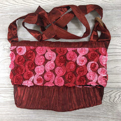 Satin Silk Crinkle Bag Swirl Design - Crimson Red Pink