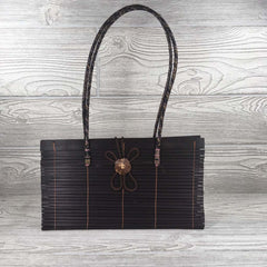 Natural Eco-Friendly Bamboo Handbag with Strap - Large - Maroon