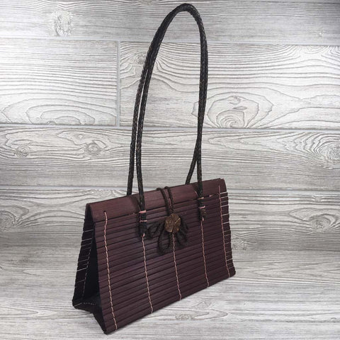 Natural Eco-Friendly Bamboo Handbag with Strap - Medium - Maroon