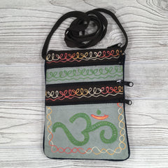 Boho Passport Embroidery Bag - Om - Green Gray
