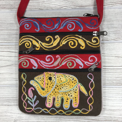 Boho Passport Embroidery Bag - Elephant - Brown Pink