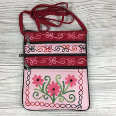 Boho Passport Embroidery Bag - Flower - Pink
