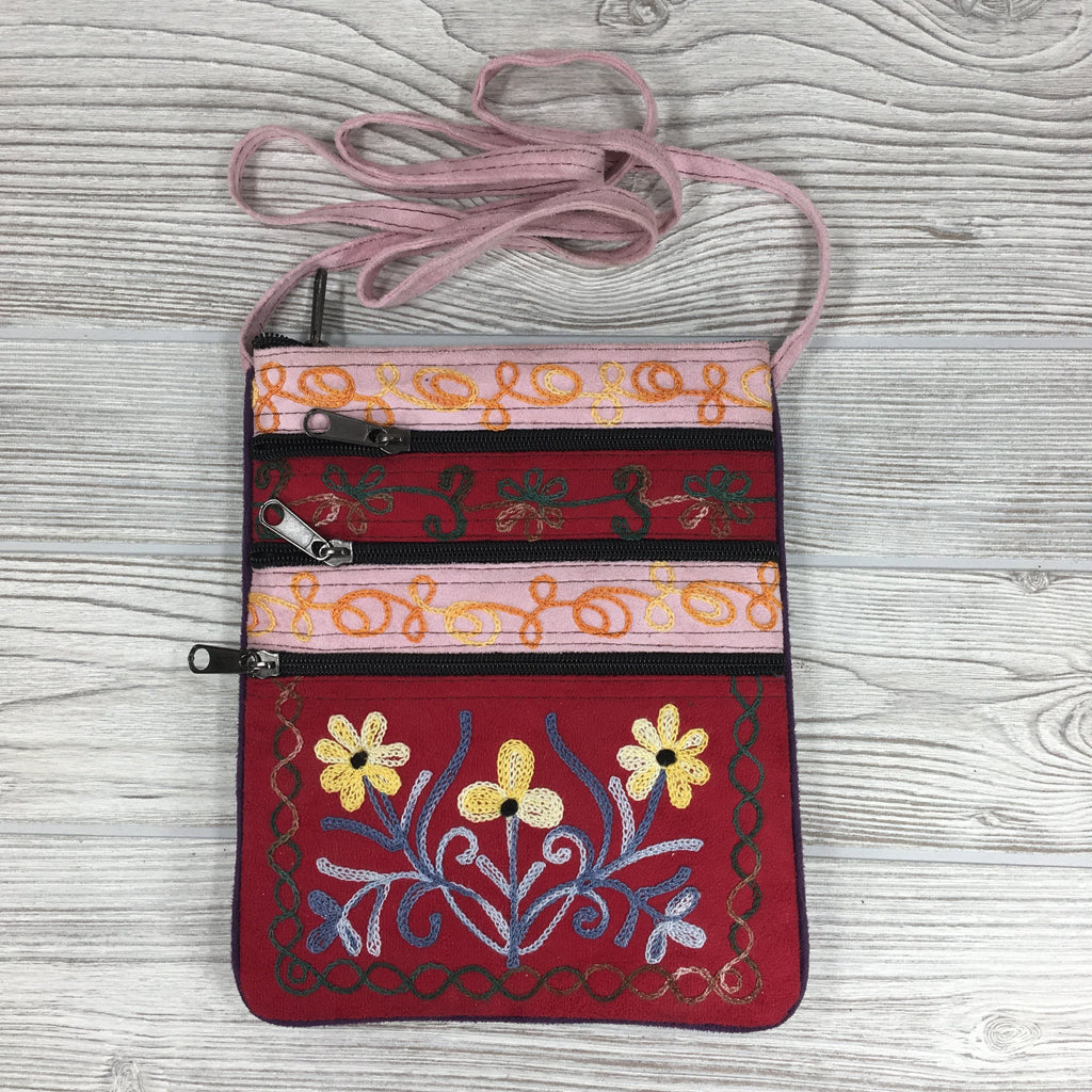 Boho Passport Embroidery Bag - Flower - Pink