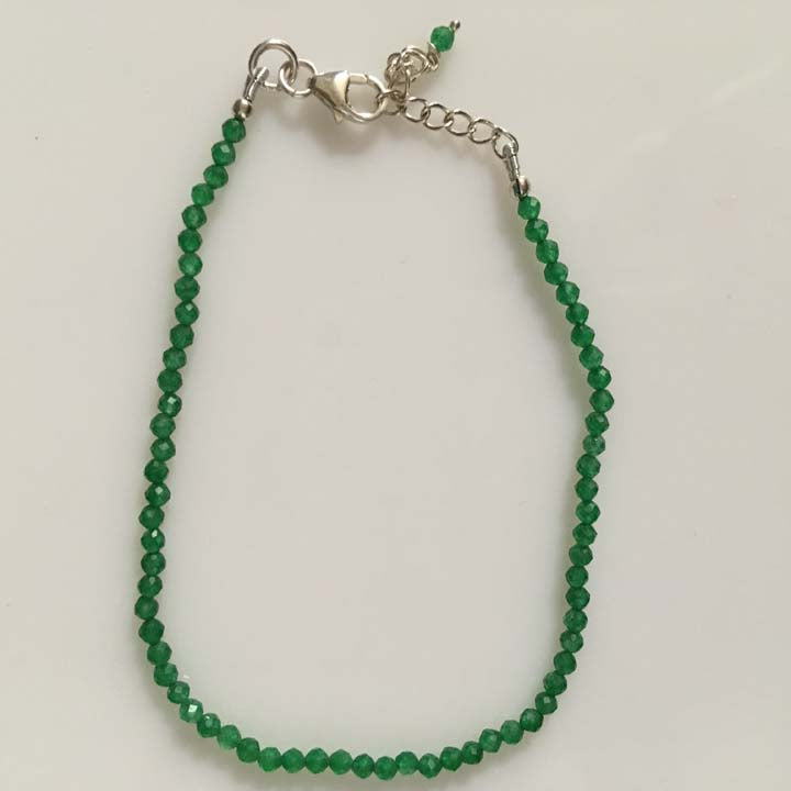 Green Jade Gemstone Sterling Silver Minimalist Bracelet - 2mm