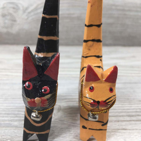 Handcarved Wooden Mini Cats - Multi Colors Wood Handpainted - Set of 4