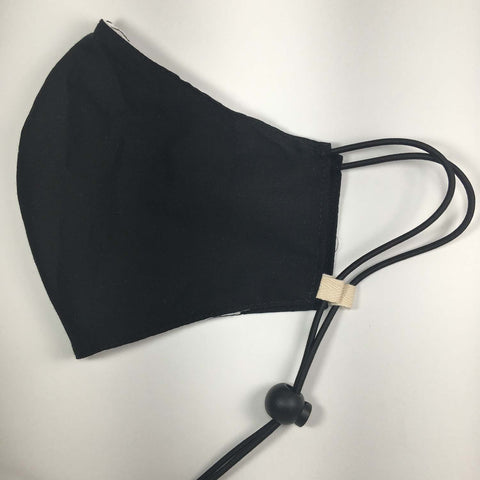 LARGE Oxford Cotton Adjustable Face Masks Filter Pocket - Black