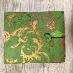 Handmade Paper Photo Album Journal - Small - Floral Green / Gold