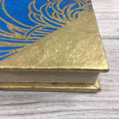 Handmade Lokta Paper Journal Floral Asian Inspired Cover - Blue / Gold