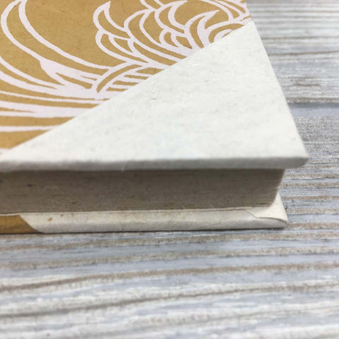 Handmade Lokta Paper Journal Floral Asian Inspired Cover - Gold / White