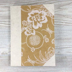 Handmade Lokta Paper Journal Floral Asian Inspired Cover - Gold / White