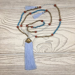 Knotted Crystal Ceramic Mala Necklace Baby Blue